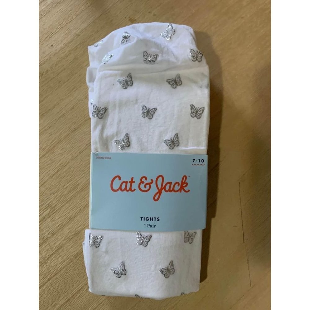 NWT Cat & Jack Girls Tights white with butterflies Size 7-10
